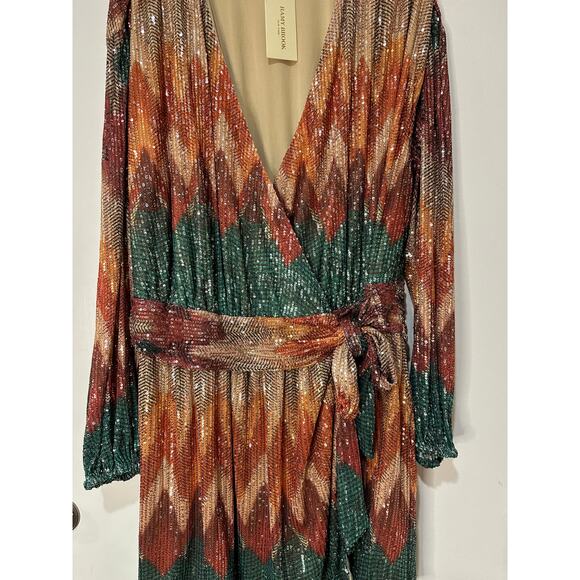 Ramy Brook Michaela Sequin Chevron Wrap Minidress Multicolor Plus Size 3 XL NWT - Picture 6 of 16